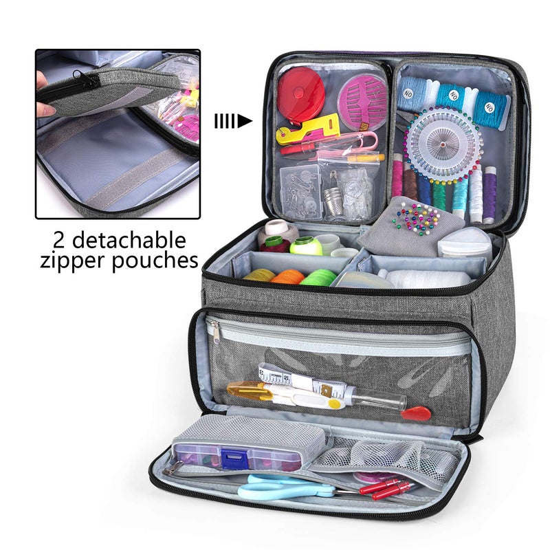 LUXJA Sewing Accessories Organizer with 2 Detachable Clear Pockets, Sewing Supplies Organizer (Patent Design), Gray - Image 2